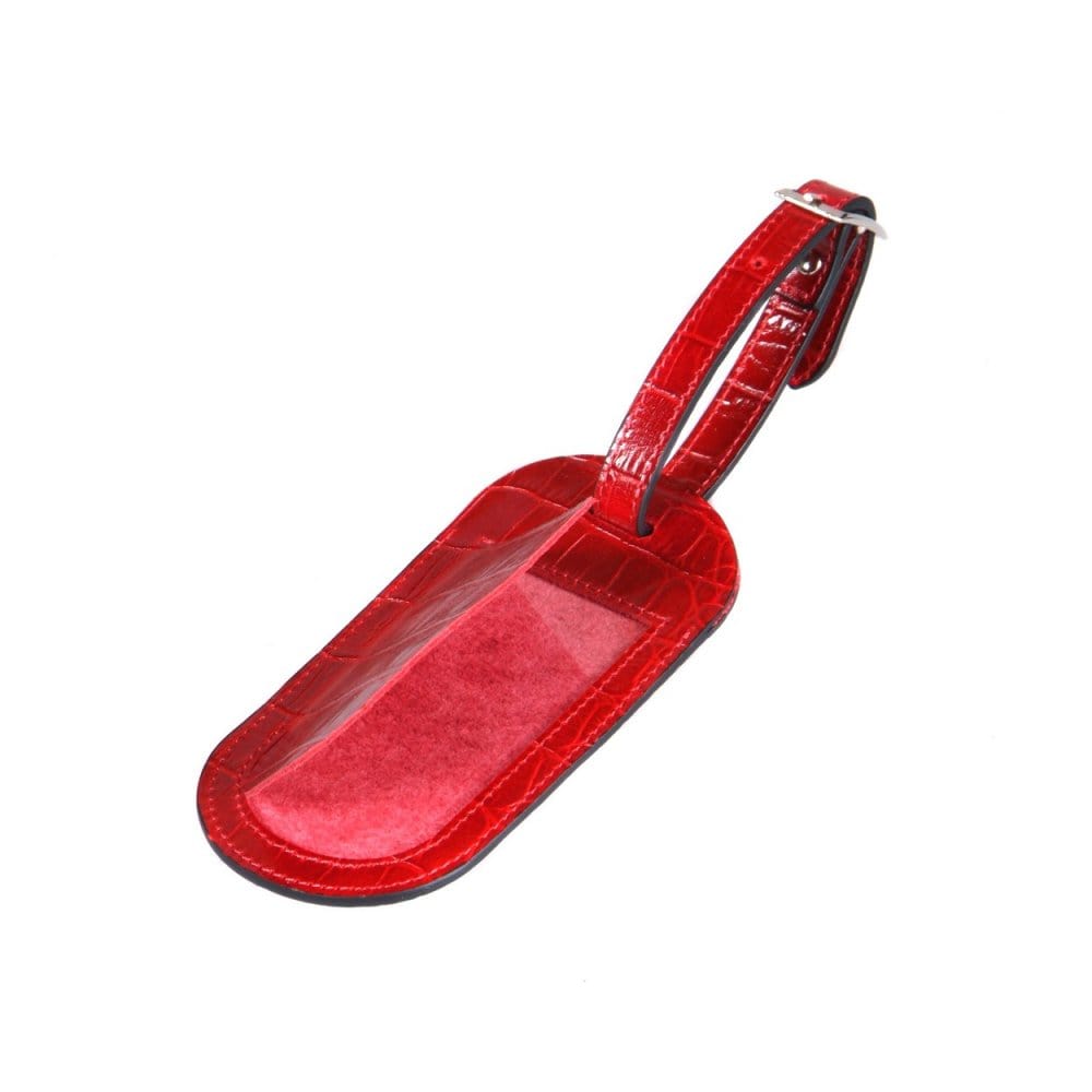 Leather luggage tag, red croc