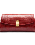 Leather clutch bag, red croc, front view