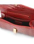 Leather clutch bag, red croc, inside