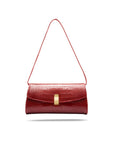 Leather clutch bag, red croc, short strap