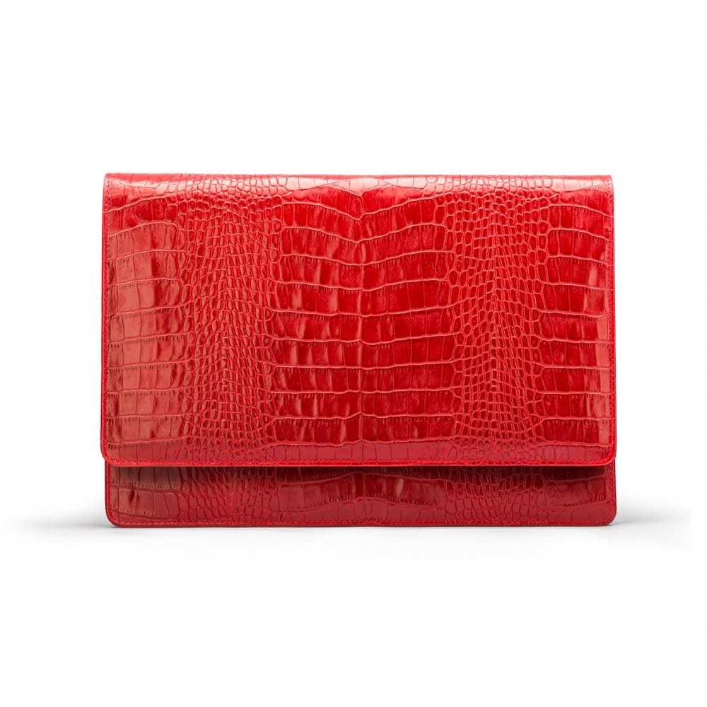 Small leather A4 portfolio case, red croc, front