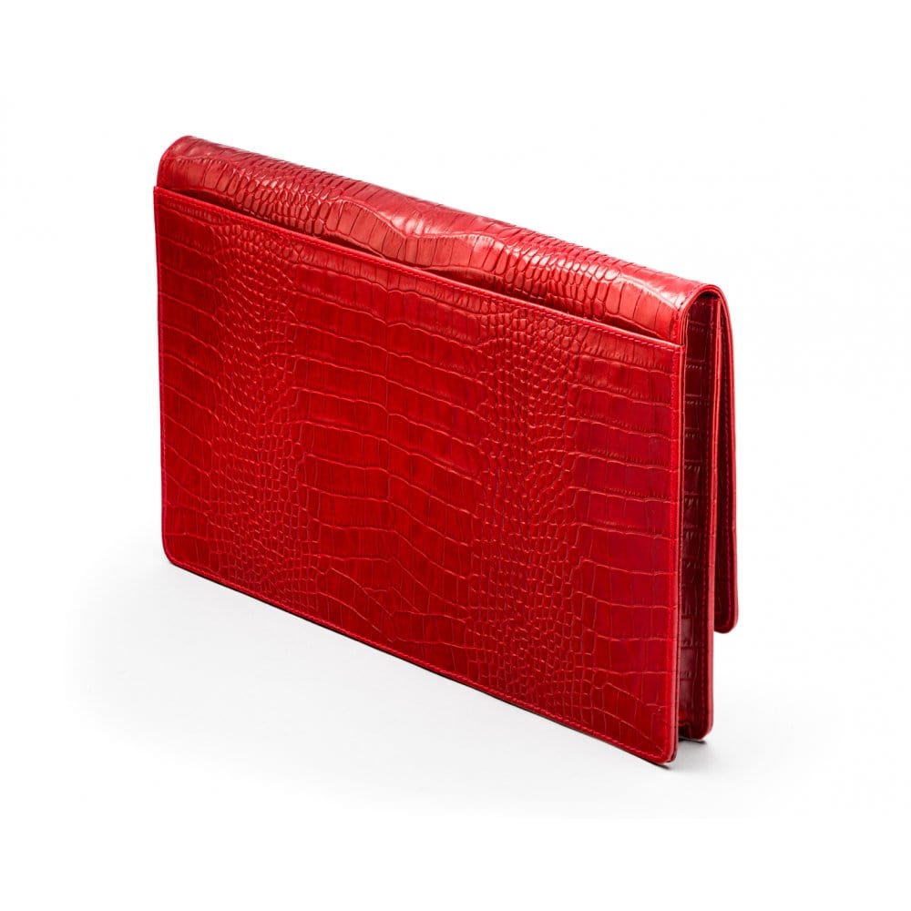 Small leather A4 portfolio case, red croc, back