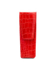 Leather pen holder, red croc, front view