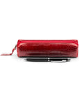 Leather pencil case, red croc, front