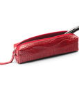 Leather pencil case, red croc, open