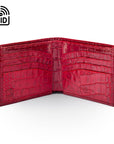 RFID leather wallet for men, red croc, open view