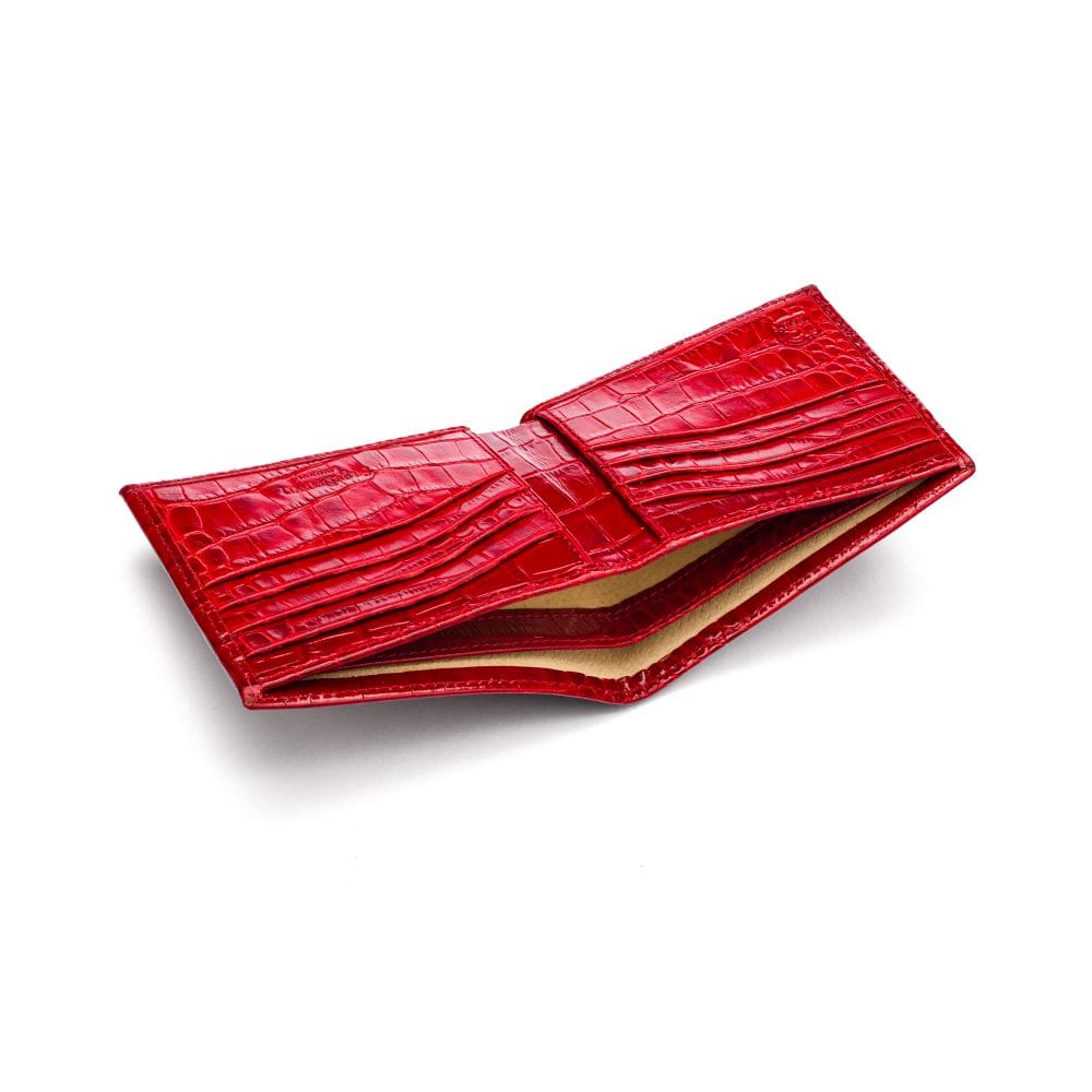 RFID leather wallet for men, red croc, inside view