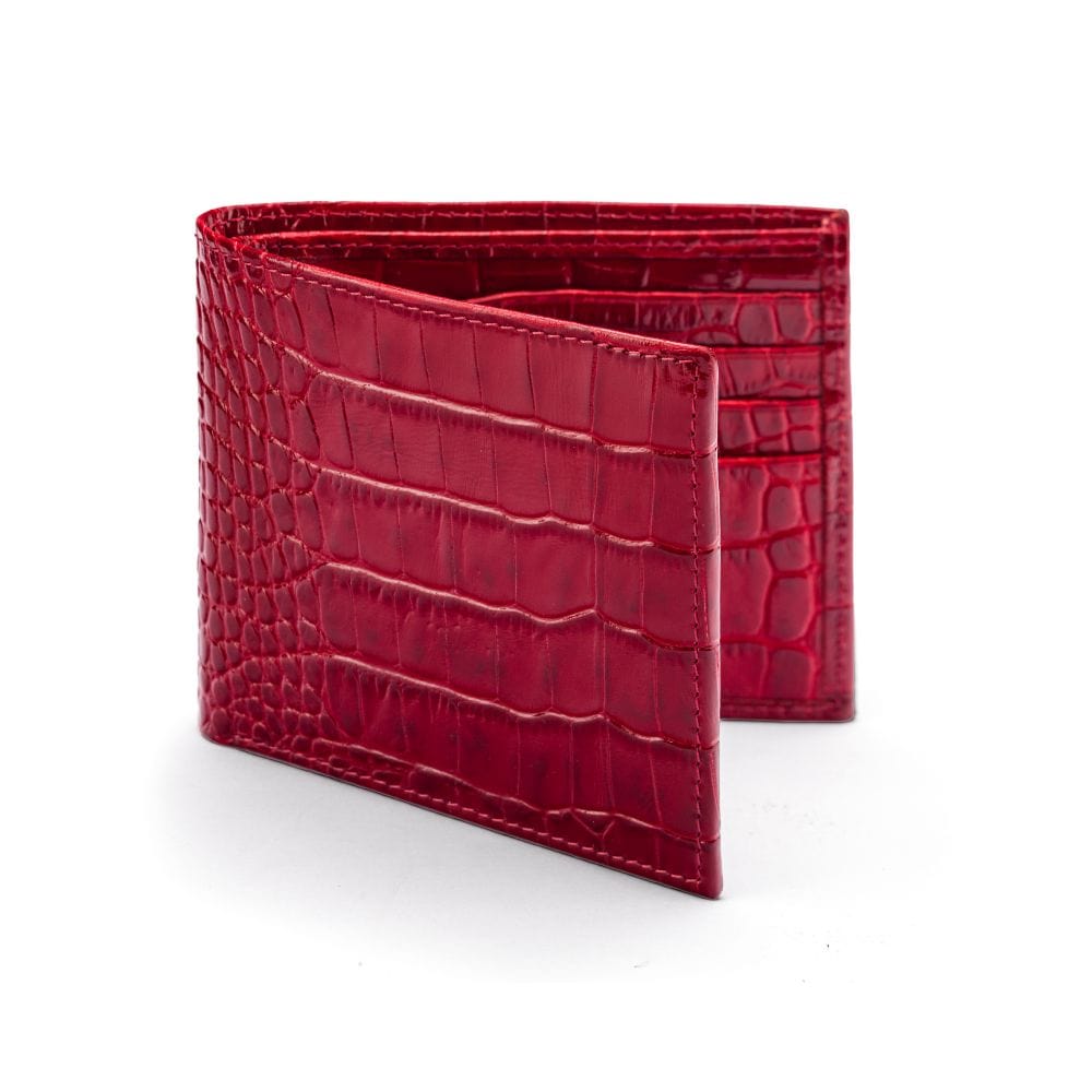 RFID leather wallet for men, red croc, front view