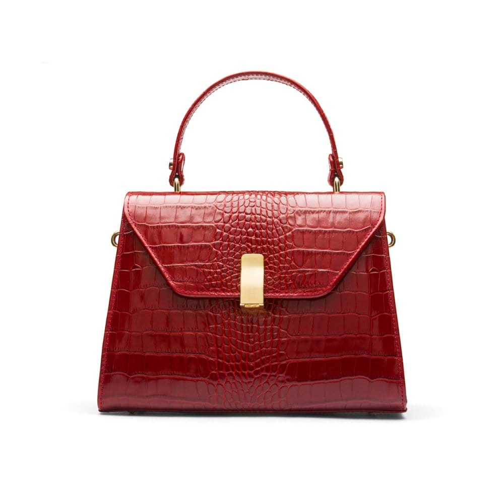 Leather top handle bag, red croc, front