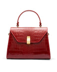 Leather top handle bag, red croc, front