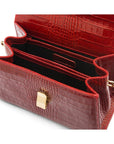 Leather top handle bag, red croc, inside