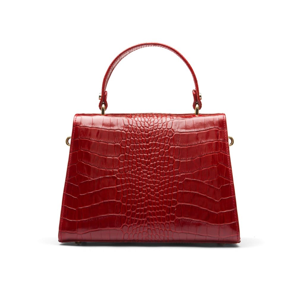 Leather top handle bag, red croc, back