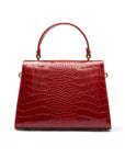 Leather top handle bag, red croc, back