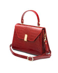 Leather top handle bag, red croc, side