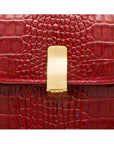 Leather top handle bag, red croc, lock closeup