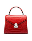 Leather top handle bag, Burnett bag, red croc, front view