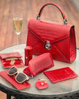 Leather top handle bag, Burnett bag, red croc, lifestyle view