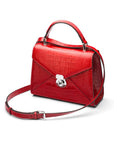 Leather top handle bag, Burnett bag, red croc, with shoulder strap