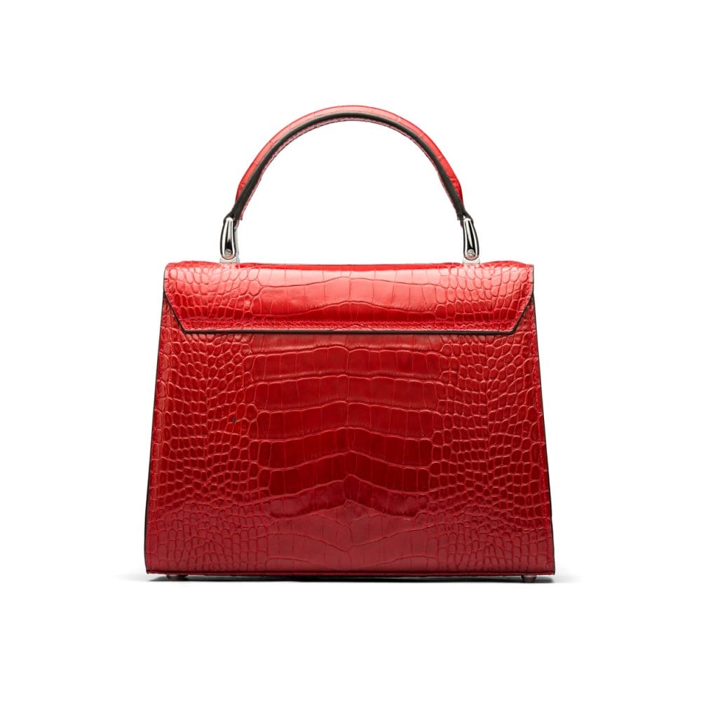 Leather top handle bag, Burnett bag, red croc, back view