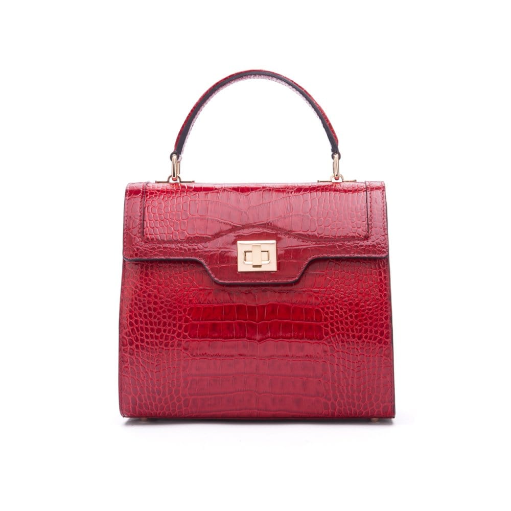 Leather signature Morgan bag, red croc, front view