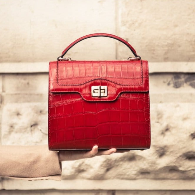 Leather signature Morgan bag, red croc, lifestyle