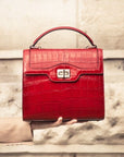 Leather signature Morgan bag, red croc, lifestyle