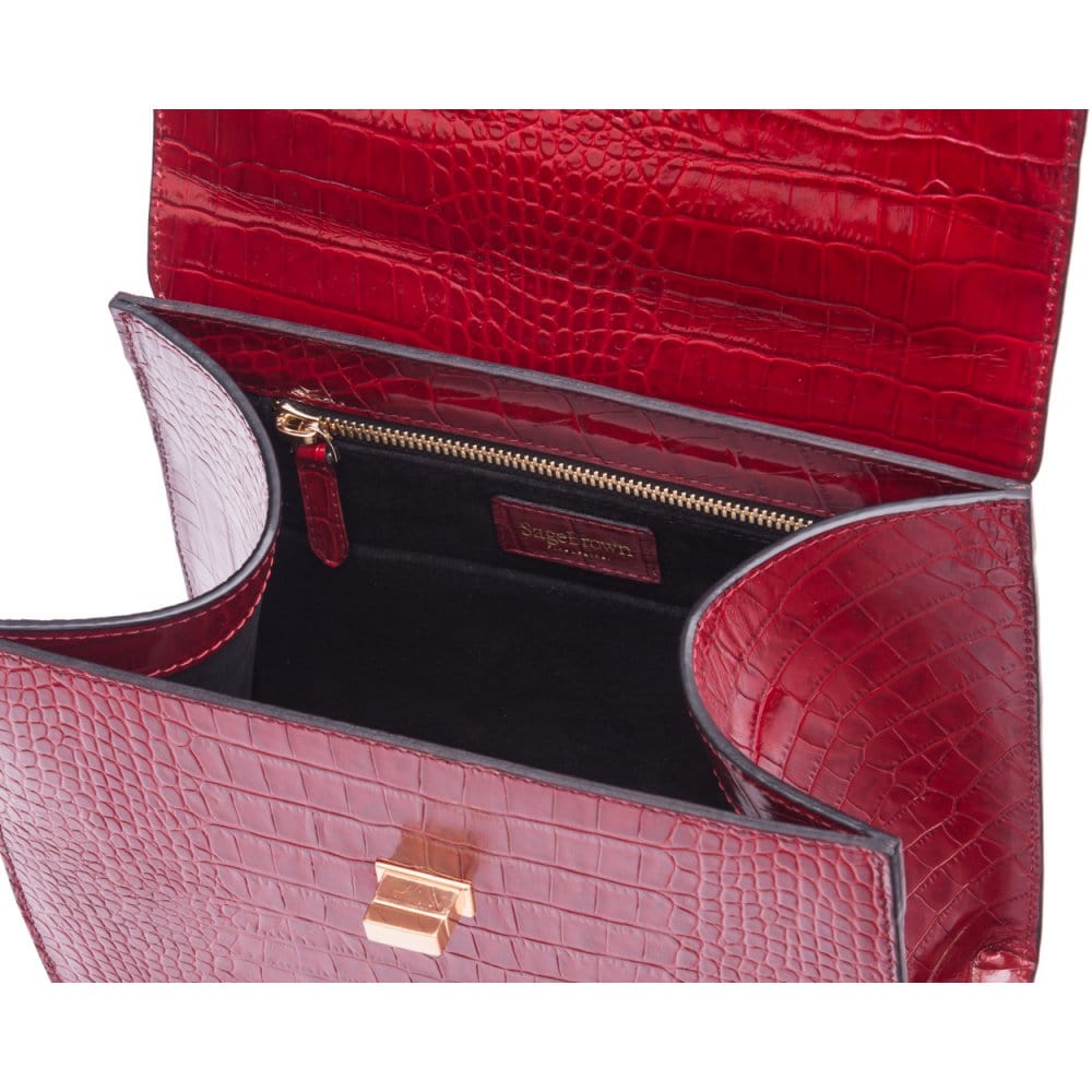 Leather signature Morgan bag, red croc, inside view