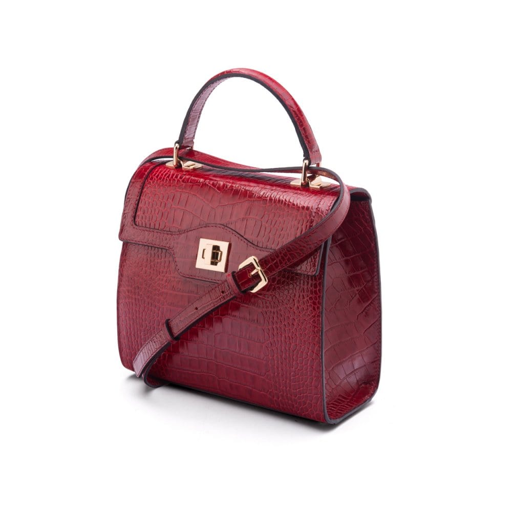 Leather signature Morgan bag, red croc, side view