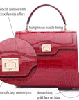 Leather signature Morgan bag, red croc, features