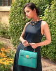 Leather signature Morgan bag, turquoise croc, lifestylec