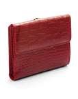 Leather purse with brass clasp, red croc, back