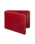 Leather travel card wallet, red croc, front