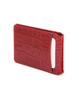 Leather travel card wallet, red croc, back