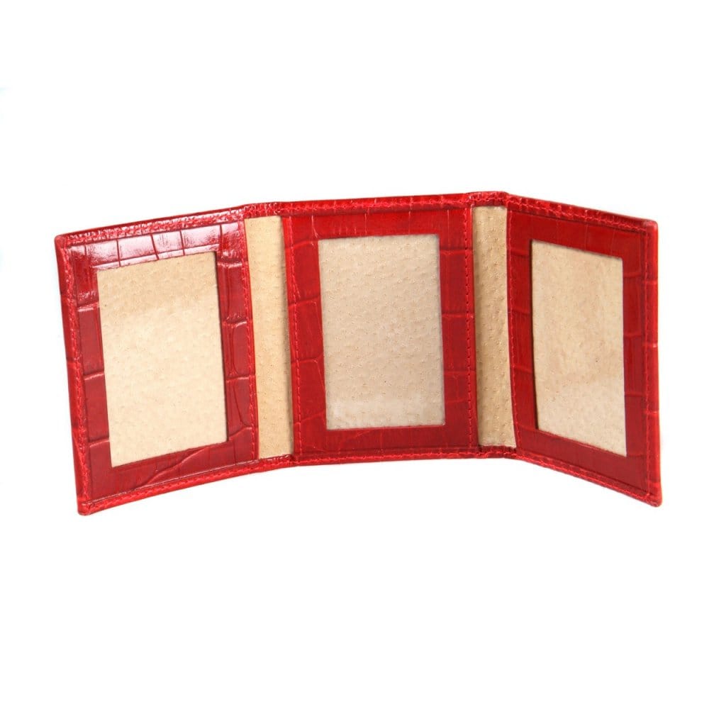 Mini leather trifold photo frame, red croc, 60 x 40mm, inside