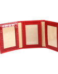Mini leather trifold photo frame, red croc, 60 x 40mm, inside