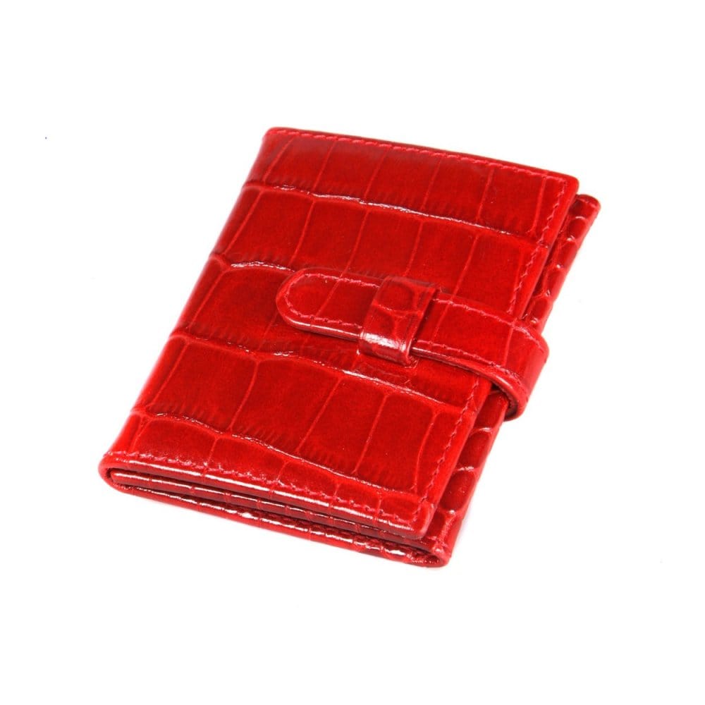 Mini leather trifold photo frame, red croc, 60 x 40mm, front