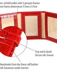 Mini leather trifold photo frame, red croc, 60 x 40mm, features