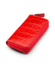 Leather zip around key case, red croc, front