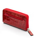 Leather zip around key case, red croc, back