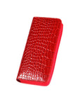 Red Croc Leather Zip Around Triple Pen Case