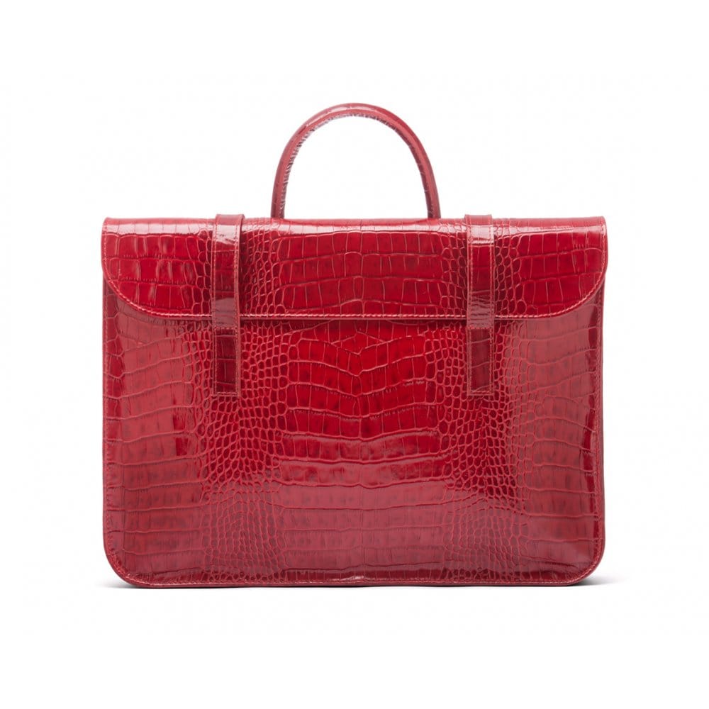 Leather music bag, red croc, front