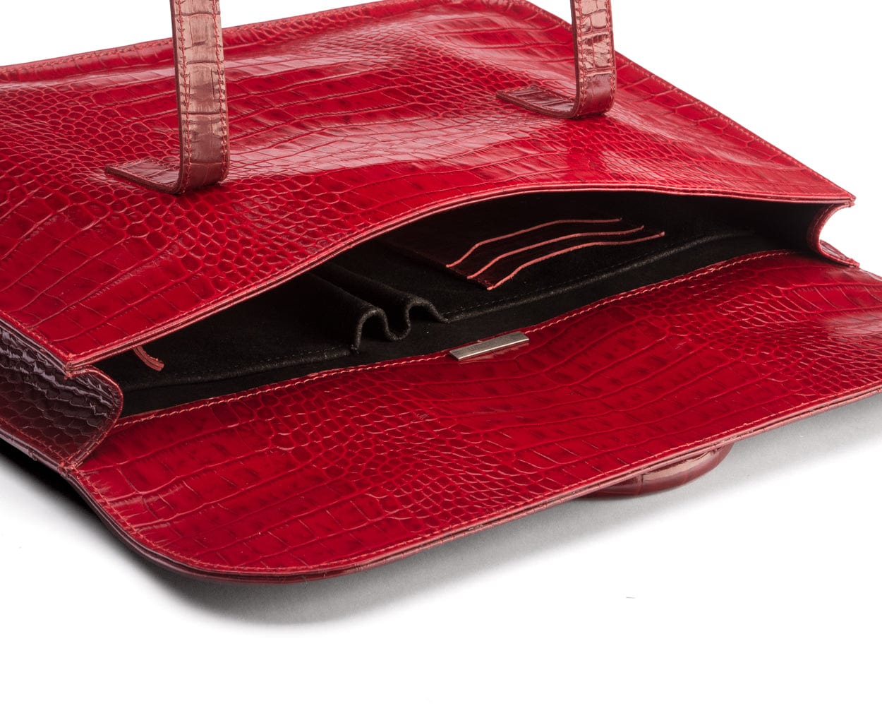 Leather music bag, red croc, inside