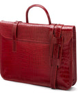 Leather music bag, red croc, side