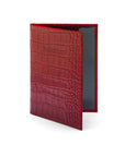 Luxury leather passport cover, red croc, front