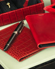 Luxury leather passport cover, red croc, lifestyle