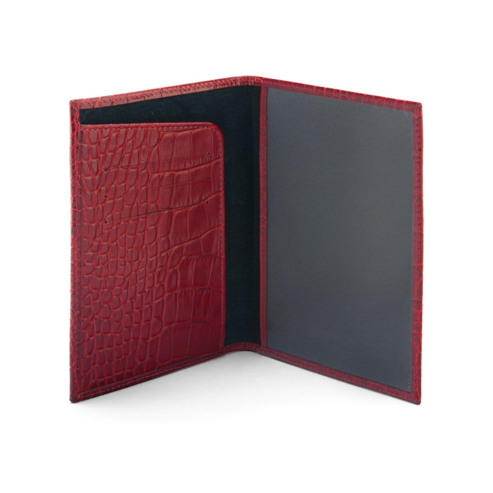 Luxury leather passport cover, red croc, inside