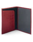 Luxury leather passport cover, red croc, inside