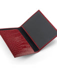 Luxury leather passport cover, red croc, open