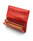 Leather Mayfair concertina purse, red croc, inside