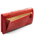 Leather Mayfair concertina purse, red croc, back